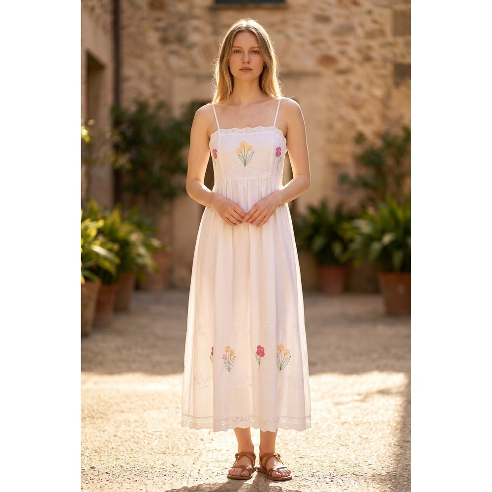 NWT Dondolo Fiori Midi Dress M White Embroidered Coquette Fairy Cottagecore